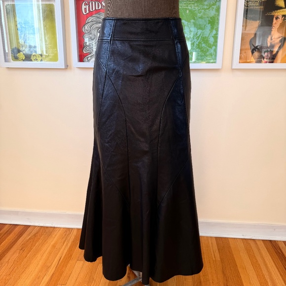 Danier Vintage 90s Soft Black Leather Mermaid Maxi Skirt - Picture 1 of 8